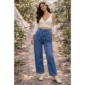 Abercrombie Curve Love 30 10R Pleated Wide Leg Jeans Medium Wash  High Rise Blue